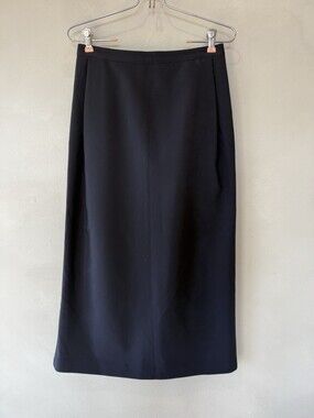 Deveaux New York Women’s Skirt Midi Navy Blue Button Up Straight Made in USA